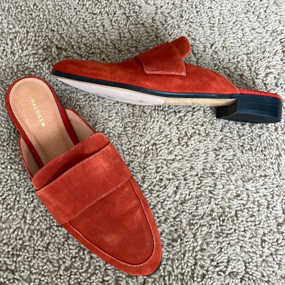 Halogen slides, orange suede Sz 9